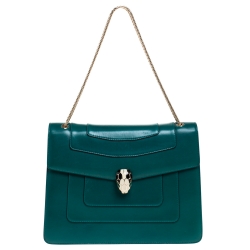 Bvlgari Green Leather Large Serpenti Forever Shoulder Bag
