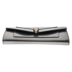 Bvlgari Metallic Silver Patent Leather Serpenti Forever Continental Wallet