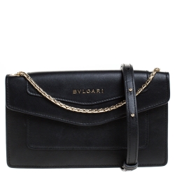 Pre Owned حقيبة كروس بلغاري قلاب جلد سوداء