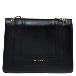 Bvlgari Black Leather Large Serpenti Forever Shoulder Bag