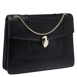 Bvlgari Black Leather Large Serpenti Forever Shoulder Bag