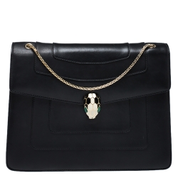 Bvlgari Black Leather Large Serpenti Forever Shoulder Bag