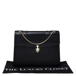 Bvlgari Black Leather Large Serpenti Forever Shoulder Bag