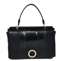 Bvlgari Black Leather and Python Top Handle Bag