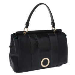 Bvlgari Black Leather and Python Top Handle Bag