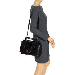 Bvlgari Black Leather and Python Top Handle Bag