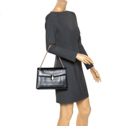 Bvlgari Black Leather Medium Serpenti Forever Flap Shoulder Bag