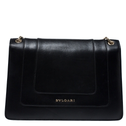 Bvlgari Black Leather Medium Serpenti Forever Flap Shoulder Bag