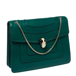 Pre Owned Bvlgari Green Leather Large Serpenti Forever Shoulder Bag