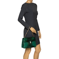 Pre Owned Bvlgari Green Karung Medium Serpenti Forever Flap Shoulder Bag