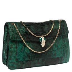Pre Owned Bvlgari Green Karung Medium Serpenti Forever Flap Shoulder Bag