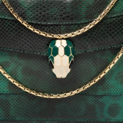 Pre Owned Bvlgari Green Karung Medium Serpenti Forever Flap Shoulder Bag