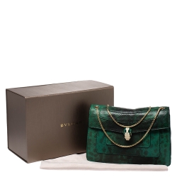 Pre Owned Bvlgari Green Karung Medium Serpenti Forever Flap Shoulder Bag