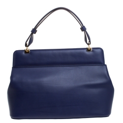 Pre Owned Bvlgari Blue Leather Isabella Rossellini Top Handle Bag