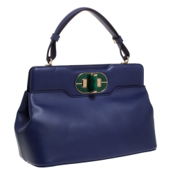 Pre Owned Bvlgari Blue Leather Isabella Rossellini Top Handle Bag