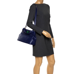 Pre Owned Bvlgari Blue Leather Isabella Rossellini Top Handle Bag