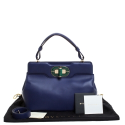 Pre Owned Bvlgari Blue Leather Isabella Rossellini Top Handle Bag