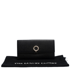 Pre Owned Bvlgari Black Leather Trifold Continental Wallet