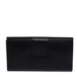 Pre Owned Bvlgari Black Leather Trifold Continental Wallet