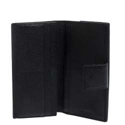 Pre Owned Bvlgari Black Leather Trifold Continental Wallet