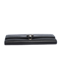 Pre Owned Bvlgari Black Leather Trifold Continental Wallet