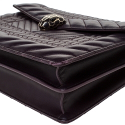 Pre Owned حقيبة كتف بلغاري غطاء قلاب سيربينتي متوسطة جلد مبطنة بنفسجية داكنة