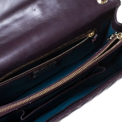 Pre Owned حقيبة كتف بلغاري غطاء قلاب سيربينتي متوسطة جلد مبطنة بنفسجية داكنة