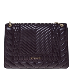 Pre Owned حقيبة كتف بلغاري غطاء قلاب �سيربينتي متوسطة جلد مبطنة بنفسجية داكنة