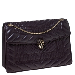 Pre Owned حقيبة كتف بلغاري غطاء قلاب سيربينتي متوسطة جلد مبطنة بنفسجية داكنة