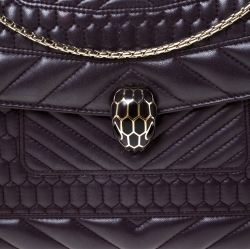 Pre Owned حقيبة كتف بلغاري غطاء قلاب سيربينتي متوسطة جلد مبطنة بنفسجية داكنة