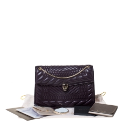 Pre Owned حقيبة كتف بلغاري غطاء قلاب سيربينتي متوسطة جلد مبطنة بنفسجية داكنة