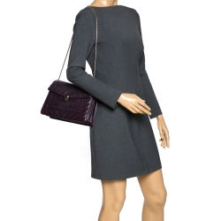 Pre Owned حقيبة كتف بلغاري غطاء قلاب سيربينتي متوسطة جلد مبطنة بنفسجية داكنة