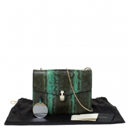 Bvlgari Green/Black Lizard Serpenti Forever Flap Shoulder Bag