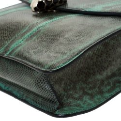 Bvlgari Green/Black Lizard Serpenti Forever Flap Shoulder Bag