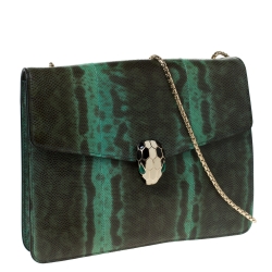 Bvlgari Green/Black Lizard Serpenti Forever Flap Shoulder Bag