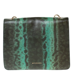Bvlgari Green/Black Lizard Serpenti Forever Flap Shoulder Bag