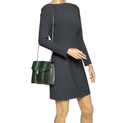Bvlgari Green/Black Lizard Serpenti Forever Flap Shoulder Bag