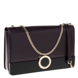 مملوكة مسبقًا حقيبة كتف بلغاري غطاء قلاب بلاستيك وجلد سوداء/ بنفسجية