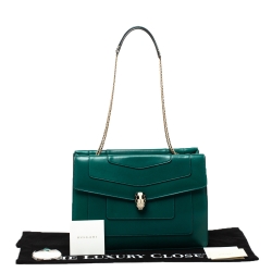 Bvlgari Green Leather  Serpenti Forever Double Flap Shoulder Bag