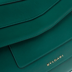 Bvlgari Green Leather  Serpenti Forever Double Flap Shoulder Bag