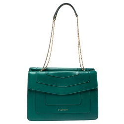 Bvlgari Green Leather  Serpenti Forever Double Flap Shoulder Bag