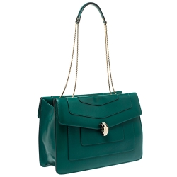 Bvlgari Green Leather  Serpenti Forever Double Flap Shoulder Bag