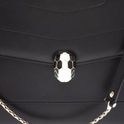 Pre Owned Bvlgari Black Leather Serpenti Forever Flap Bag