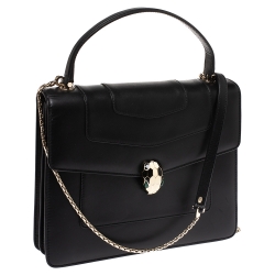 Pre Owned Bvlgari Black Leather Serpenti Forever Flap Bag