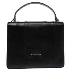 Pre Owned Bvlgari Black Leather Serpenti Forever Flap Bag