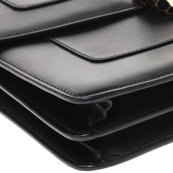 Pre Owned Bvlgari Black Leather Serpenti Forever Flap Bag