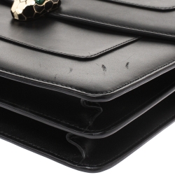 Pre Owned Bvlgari Black Leather Serpenti Forever Flap Bag
