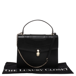 Pre Owned Bvlgari Black Leather Serpenti Forever Flap Bag