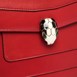 Bvlgari Red Leather Medium Serpenti Forever Flap Shoulder Bag