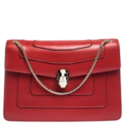 Bvlgari Red Leather Medium Serpenti Forever Flap Shoulder Bag